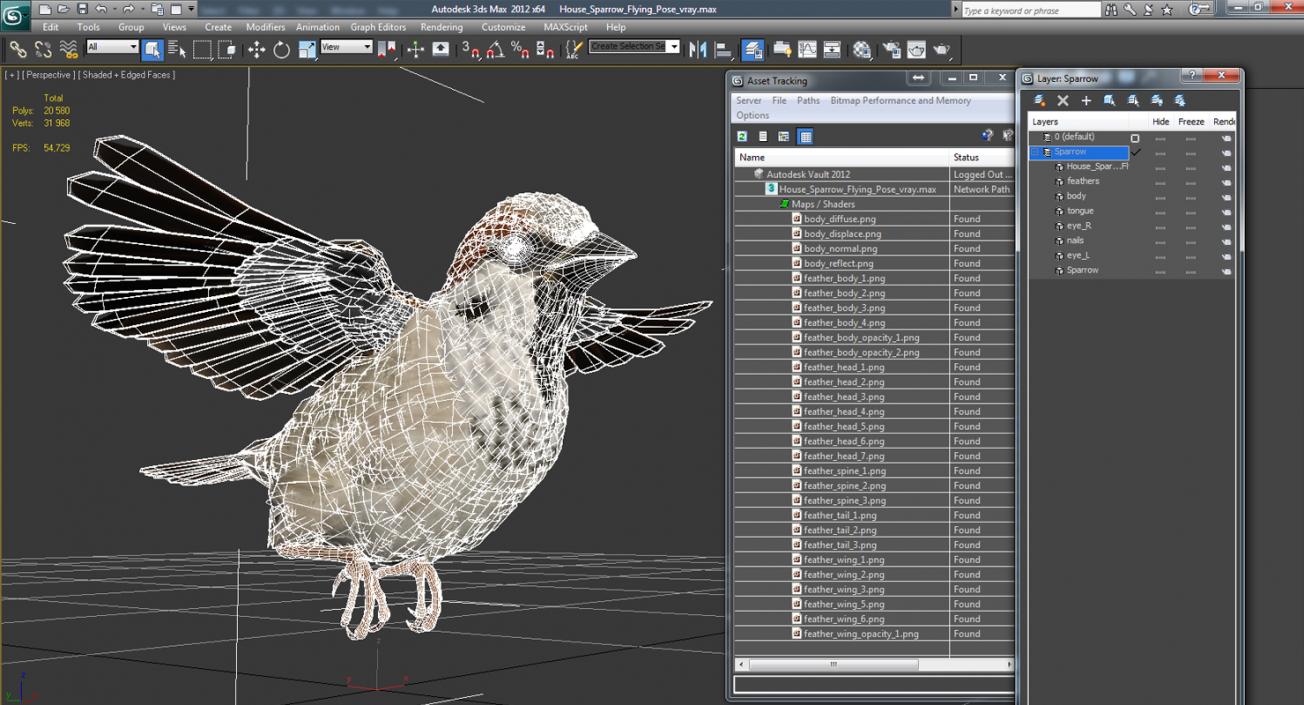 3D model House Sparrow Flying Pose