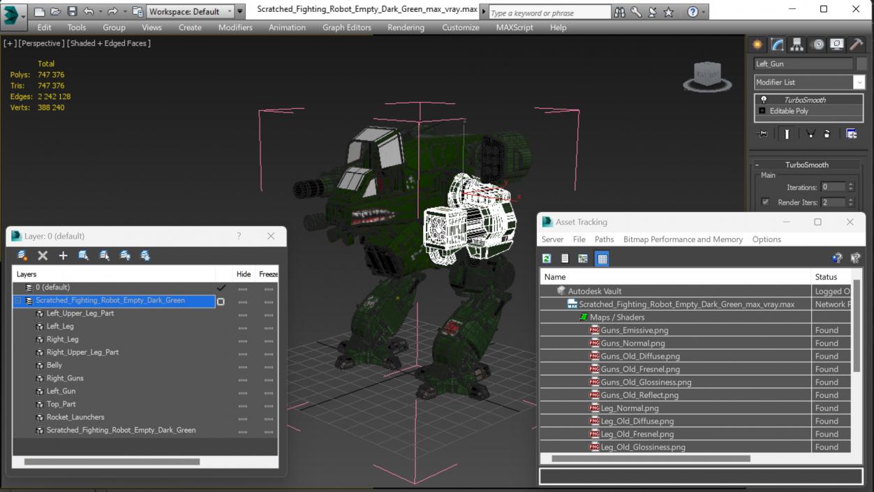 3D Scratched Fighting Robot Empty Dark Green