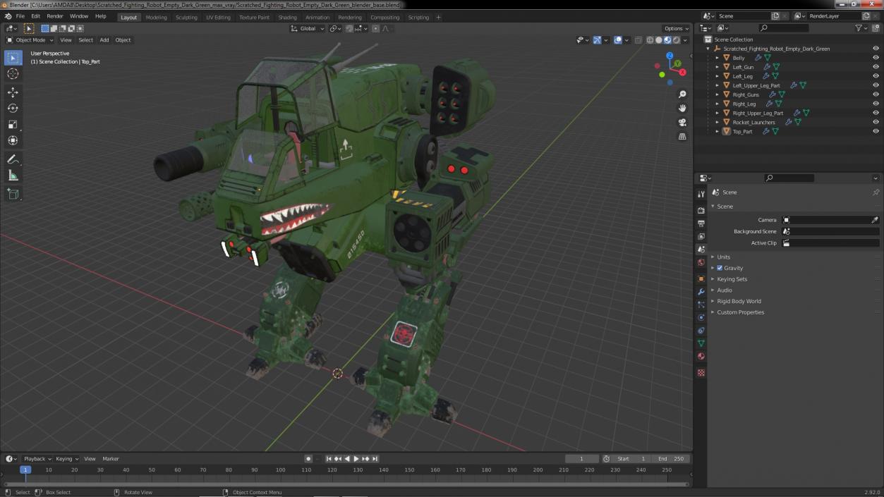 3D Scratched Fighting Robot Empty Dark Green