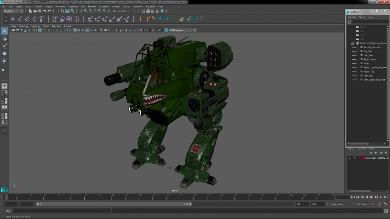 3D Scratched Fighting Robot Empty Dark Green