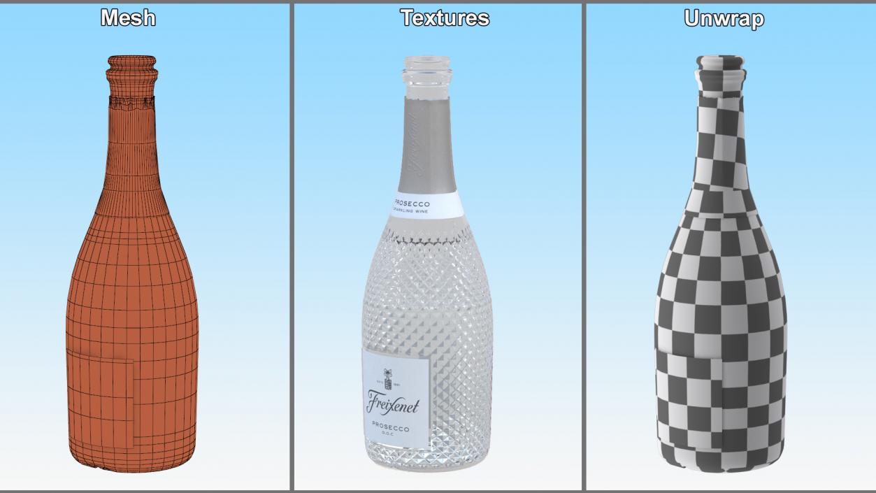 Opened Freixenet Prosecco Sparkling Wine Bottle 3D