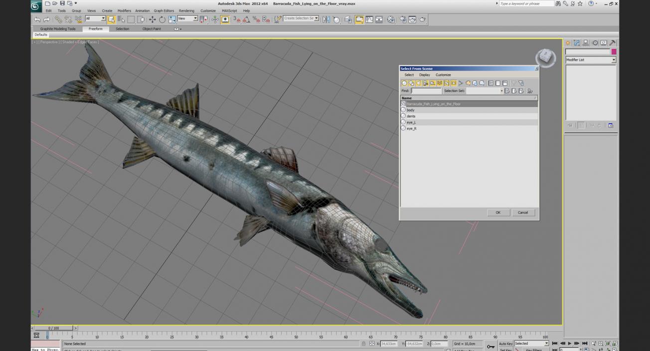 3D Barracuda Fish Lying on the Floor model