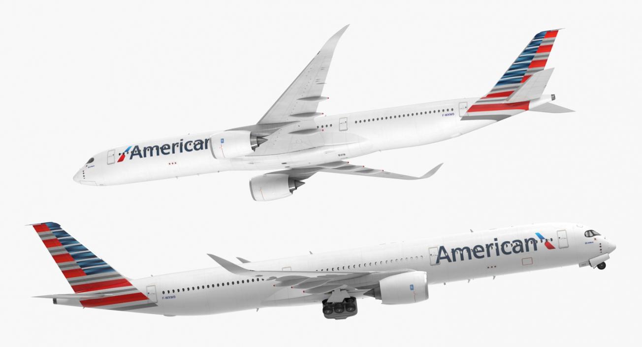 3D Airbus A350-1000 American Airlines Rigged