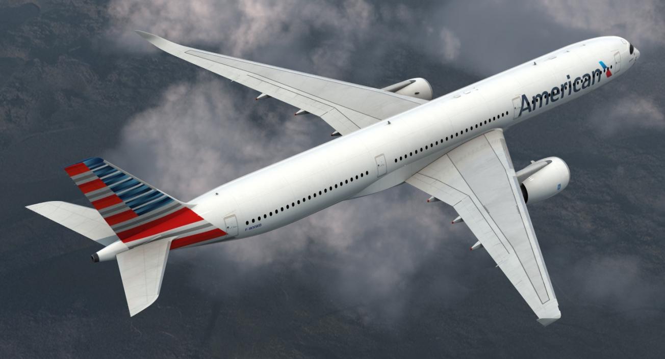 3D Airbus A350-1000 American Airlines Rigged