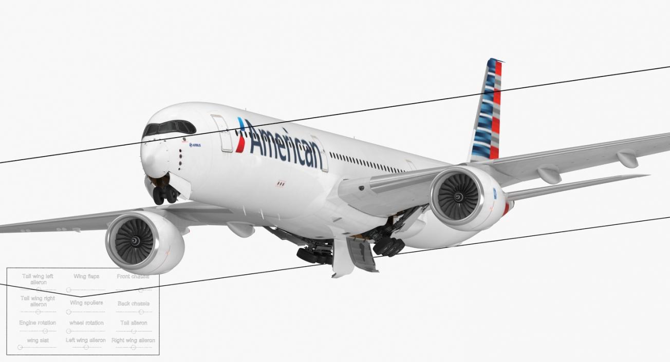 3D Airbus A350-1000 American Airlines Rigged