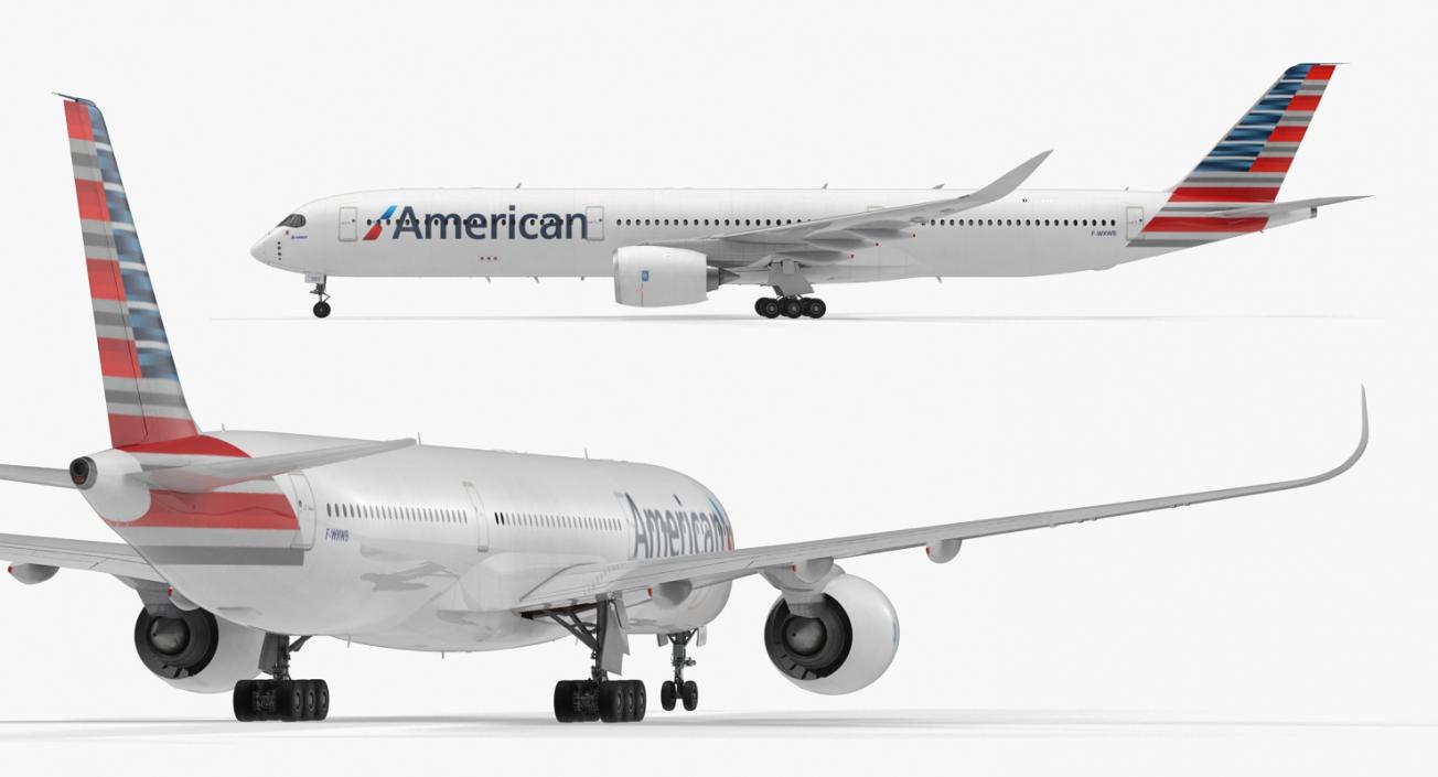 3D Airbus A350-1000 American Airlines Rigged