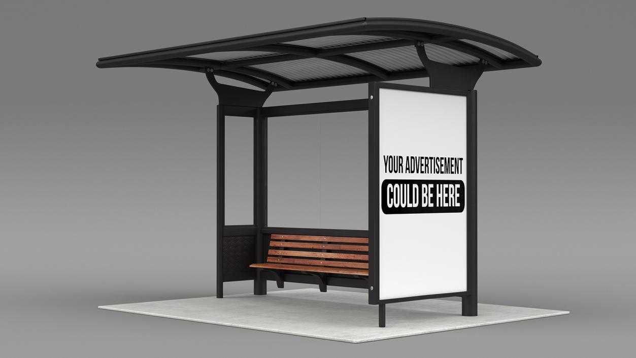 3D Bus Stop with Advertisement Board Black New model