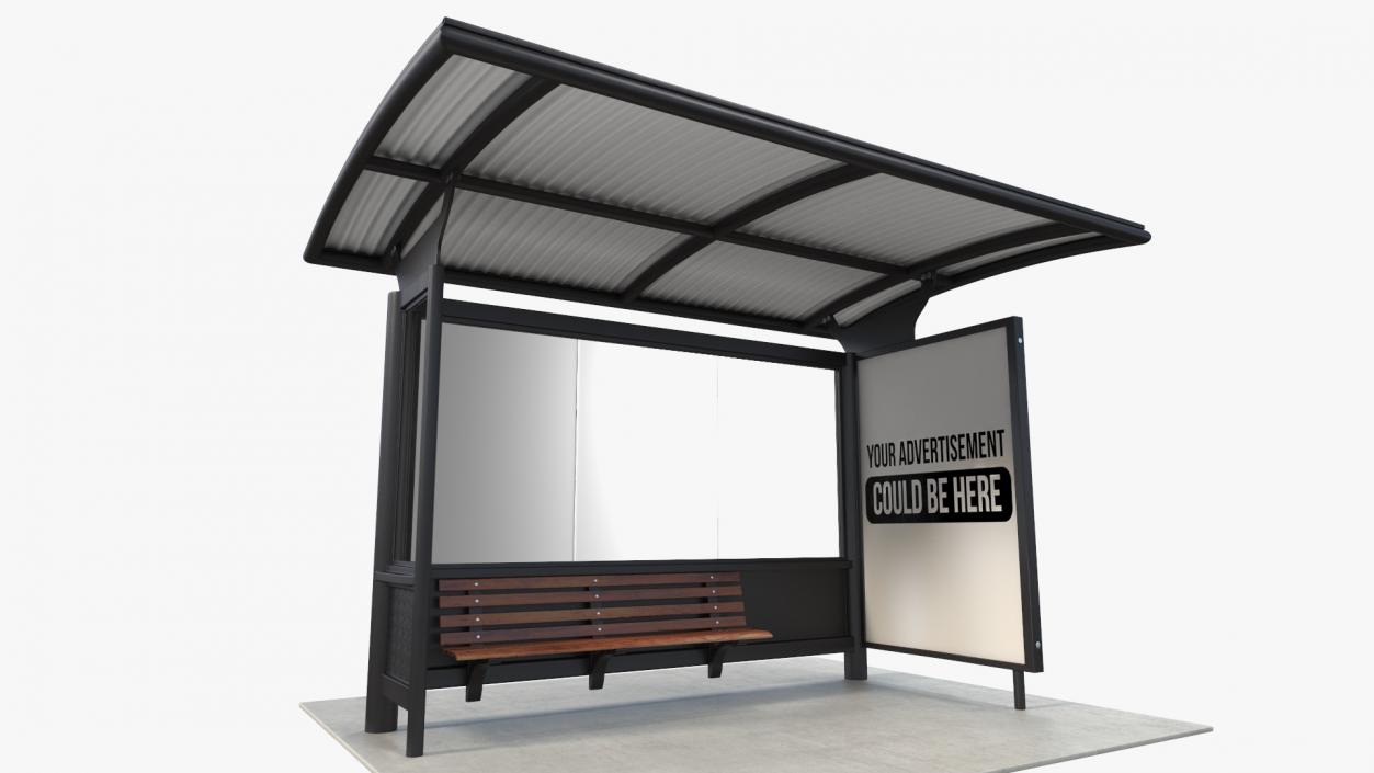 3D Bus Stop with Advertisement Board Black New model