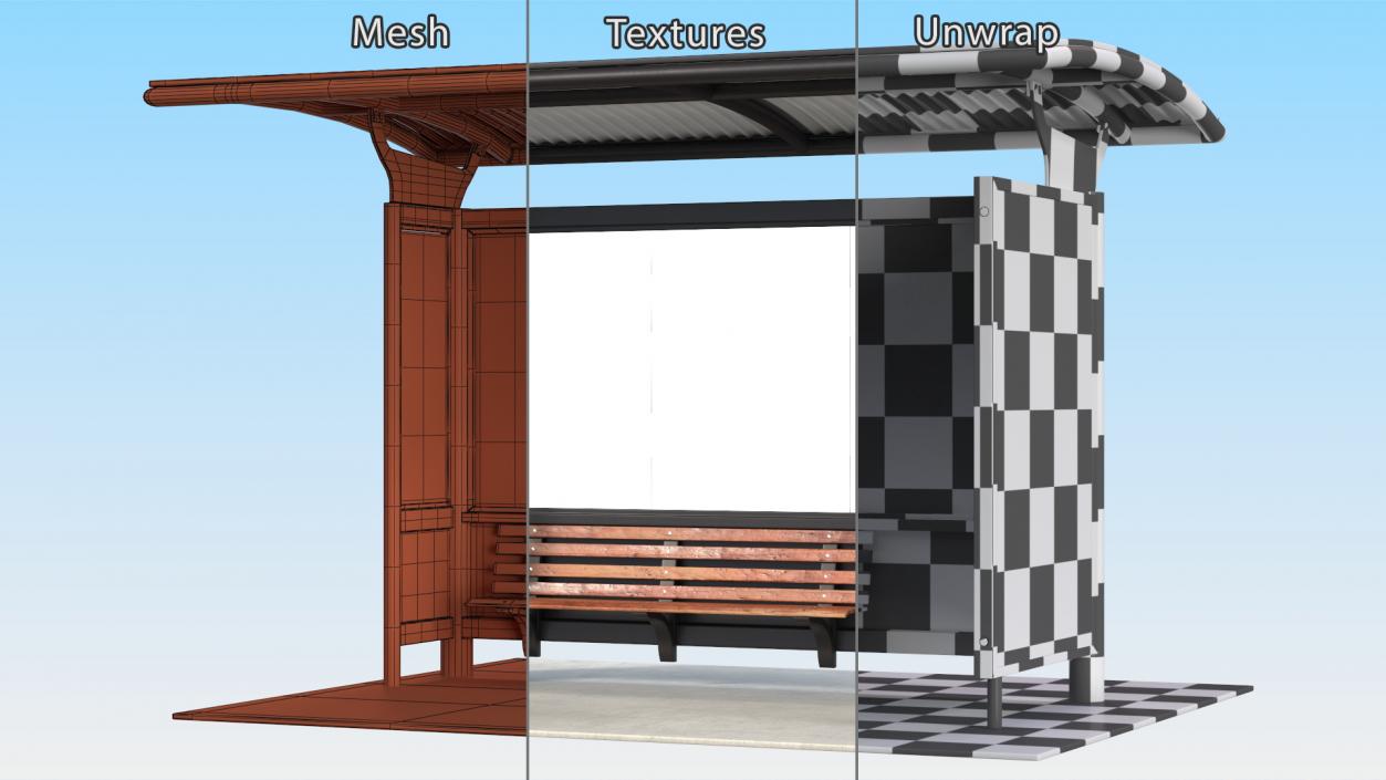 3D Bus Stop with Advertisement Board Black New model