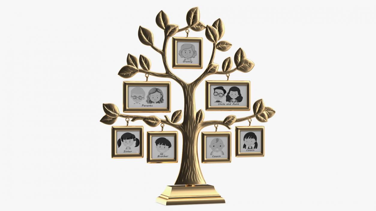 3D Golden Family Tree and Hanging Photo Frames model