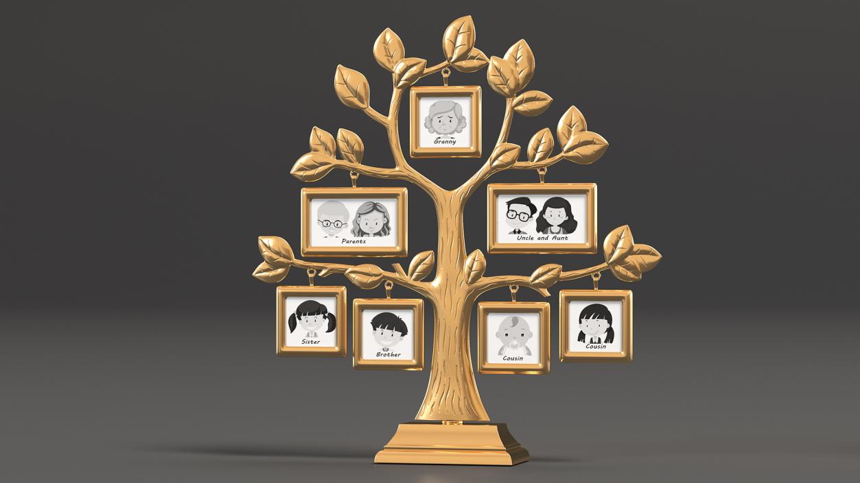 3D Golden Family Tree and Hanging Photo Frames model