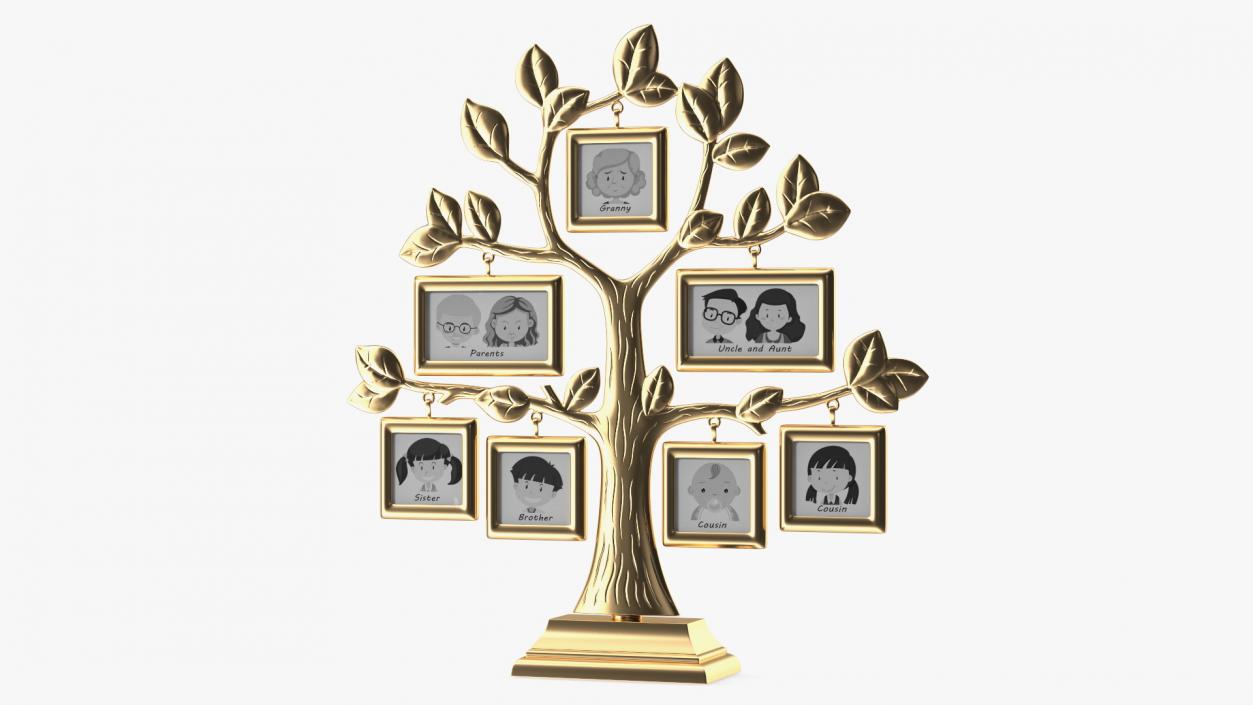 3D Golden Family Tree and Hanging Photo Frames model