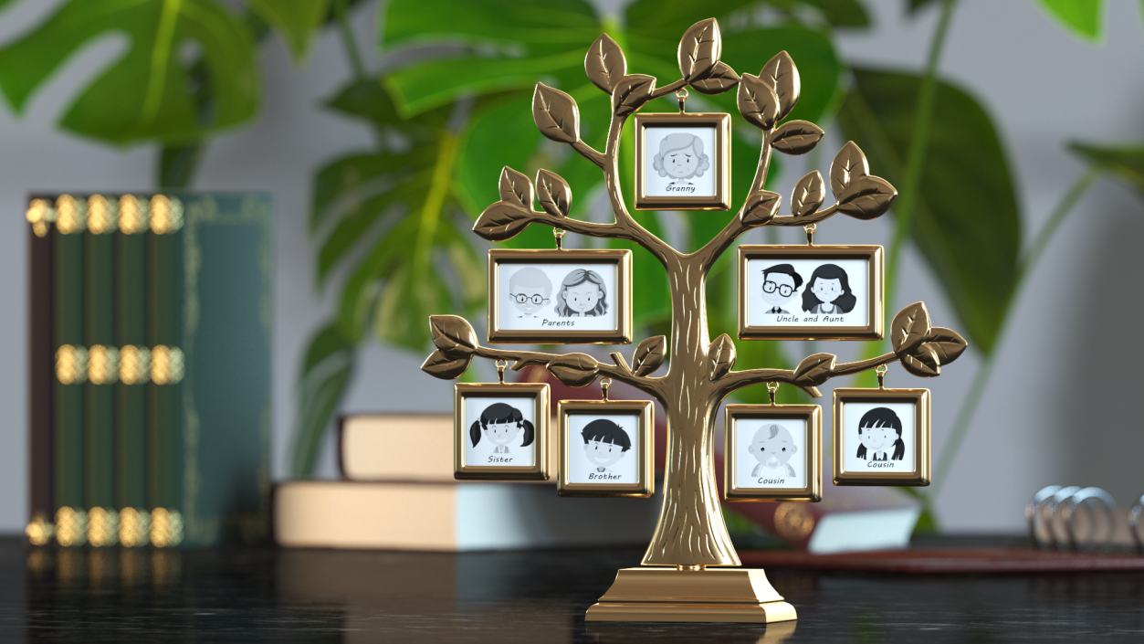 3D Golden Family Tree and Hanging Photo Frames model