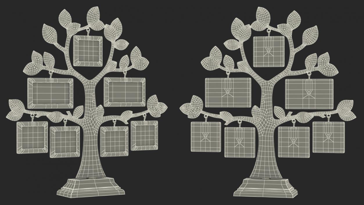 3D Golden Family Tree and Hanging Photo Frames model