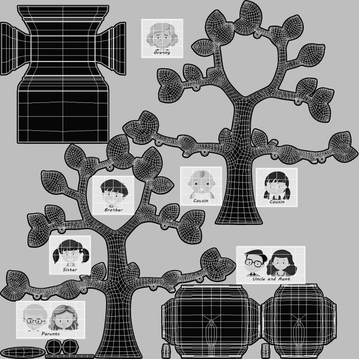 3D Golden Family Tree and Hanging Photo Frames model