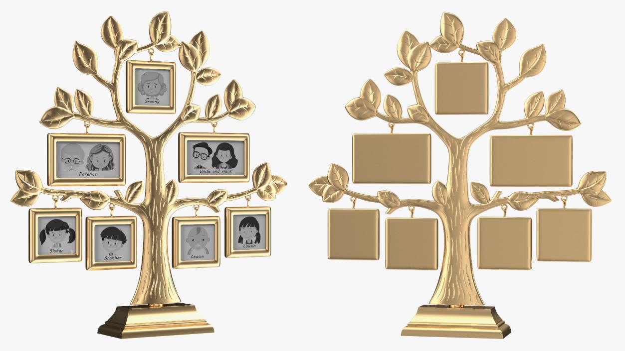 3D Golden Family Tree and Hanging Photo Frames model