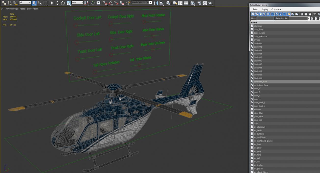 3D Civil Helicopter Eurocopter EC-135 Rigged