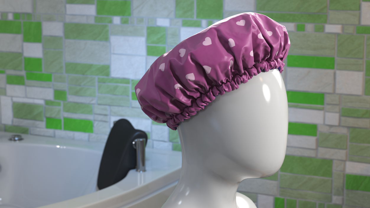 Satin Lined Shower Cap Pink 3D