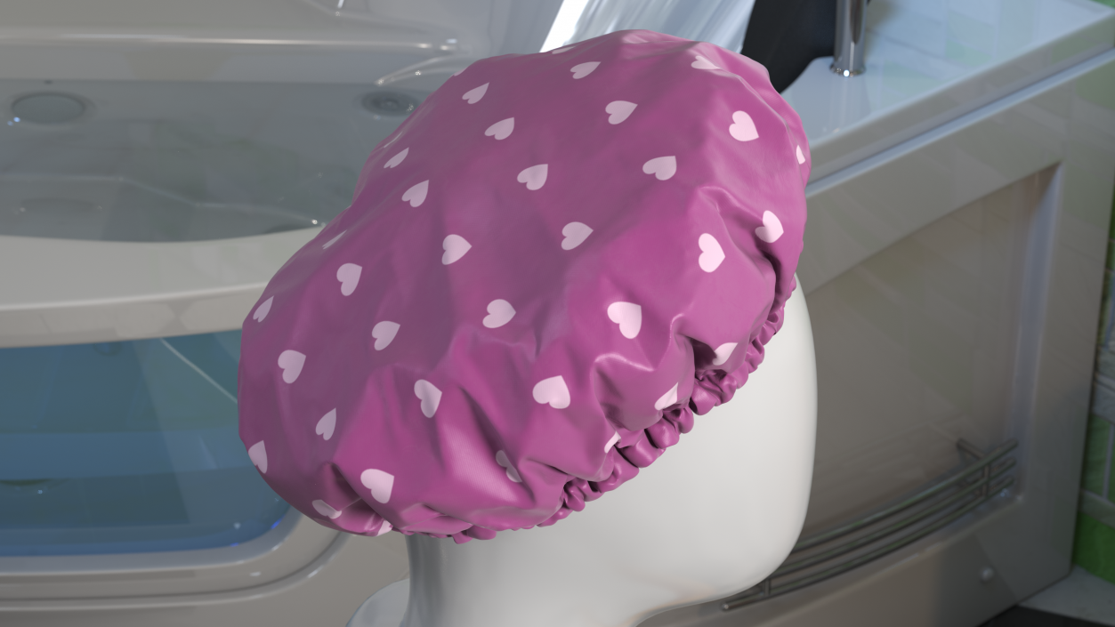 Satin Lined Shower Cap Pink 3D