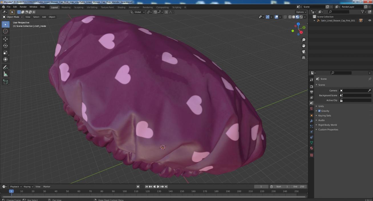 Satin Lined Shower Cap Pink 3D