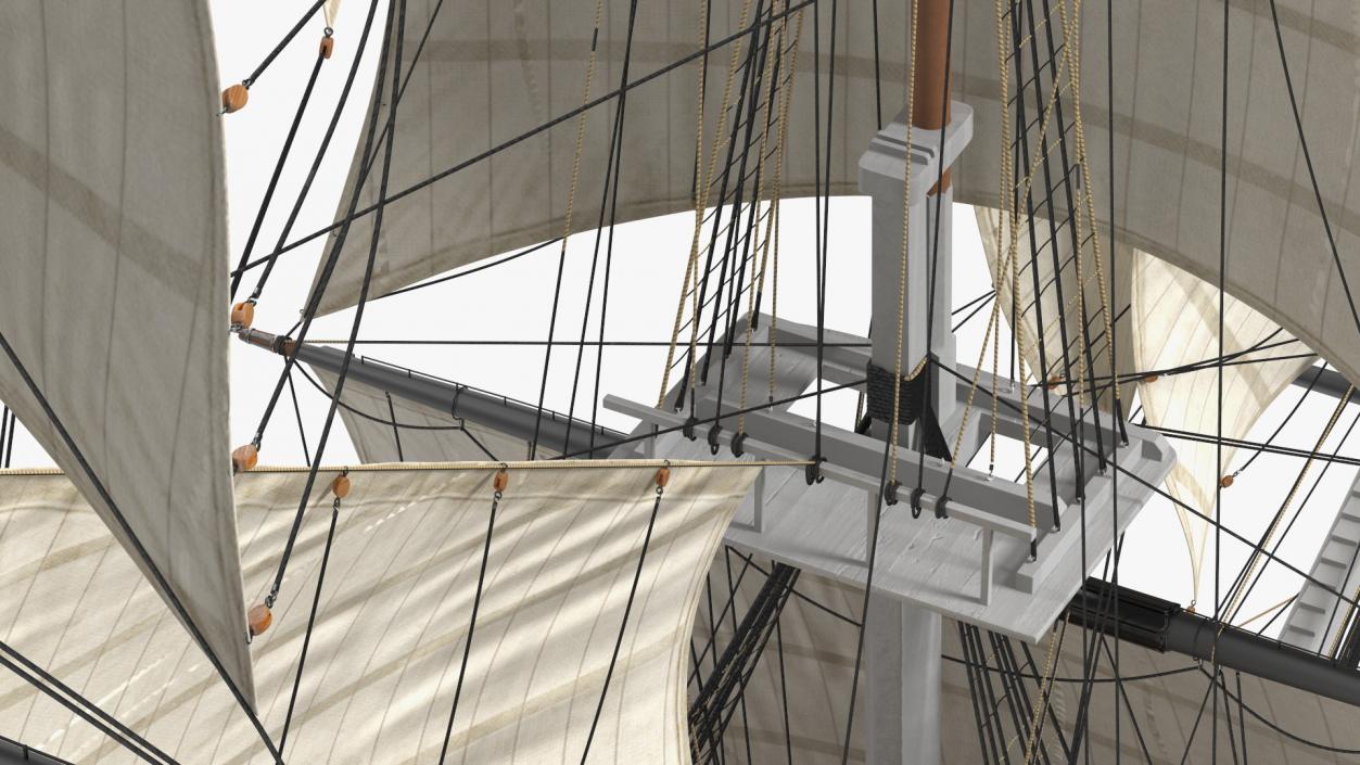 Three Masted Heavy Frigate Raised Sails 3D model