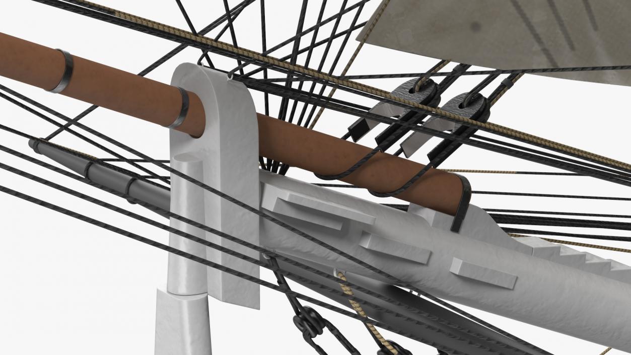 Three Masted Heavy Frigate Raised Sails 3D model