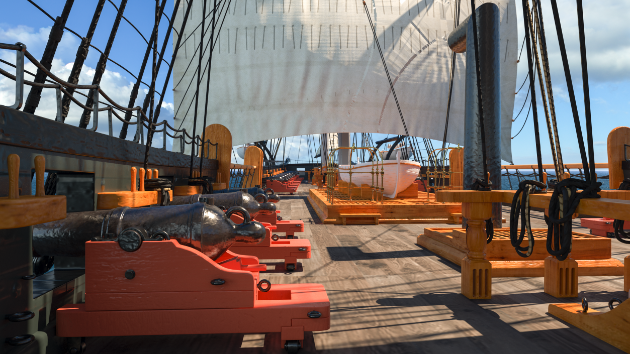 Three Masted Heavy Frigate Raised Sails 3D model