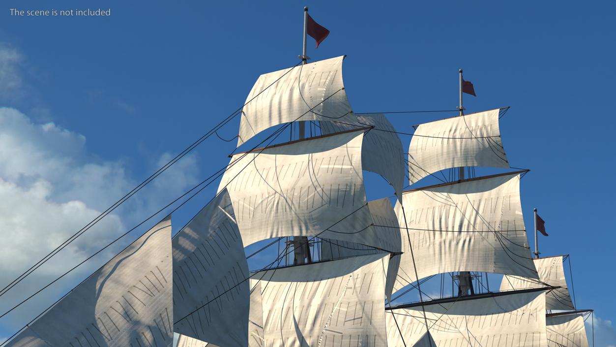 Three Masted Heavy Frigate Raised Sails 3D model