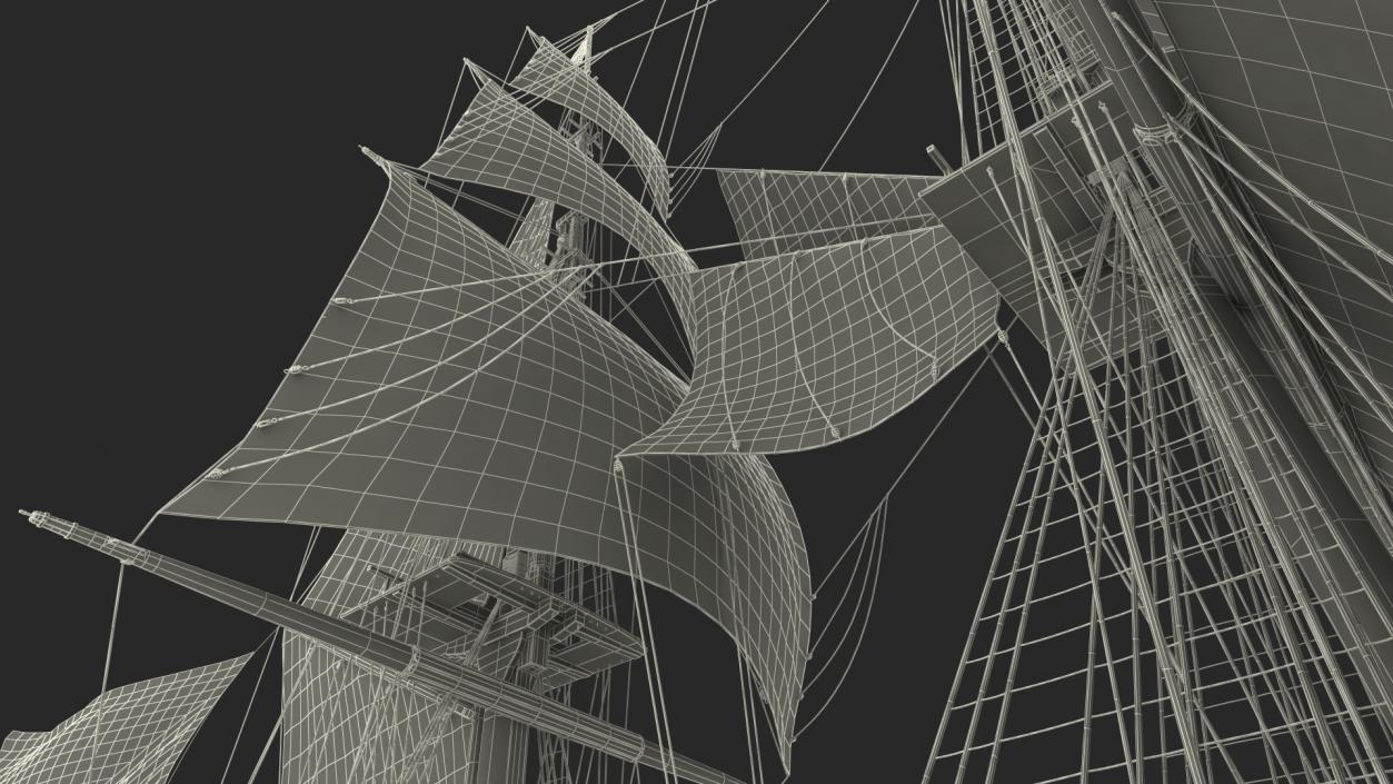 Three Masted Heavy Frigate Raised Sails 3D model