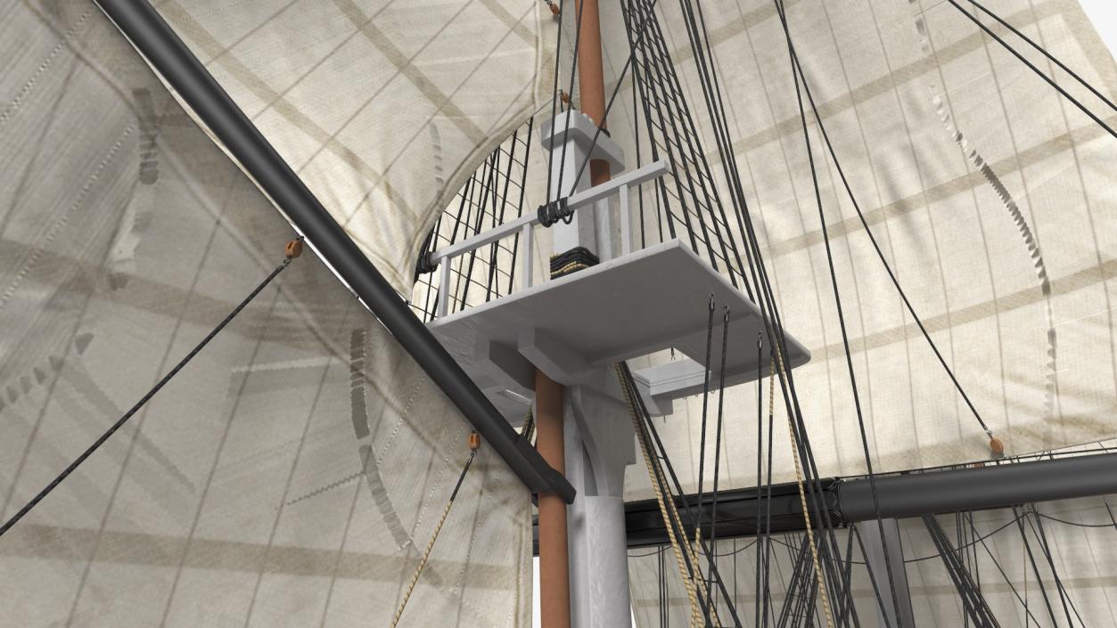 Three Masted Heavy Frigate Raised Sails 3D model