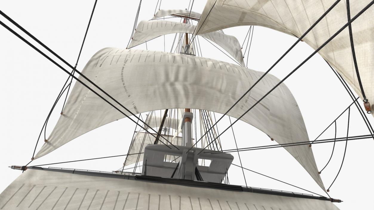 Three Masted Heavy Frigate Raised Sails 3D model