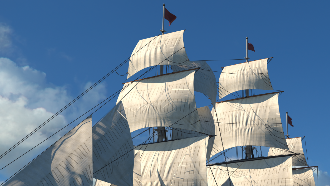 Three Masted Heavy Frigate Raised Sails 3D model