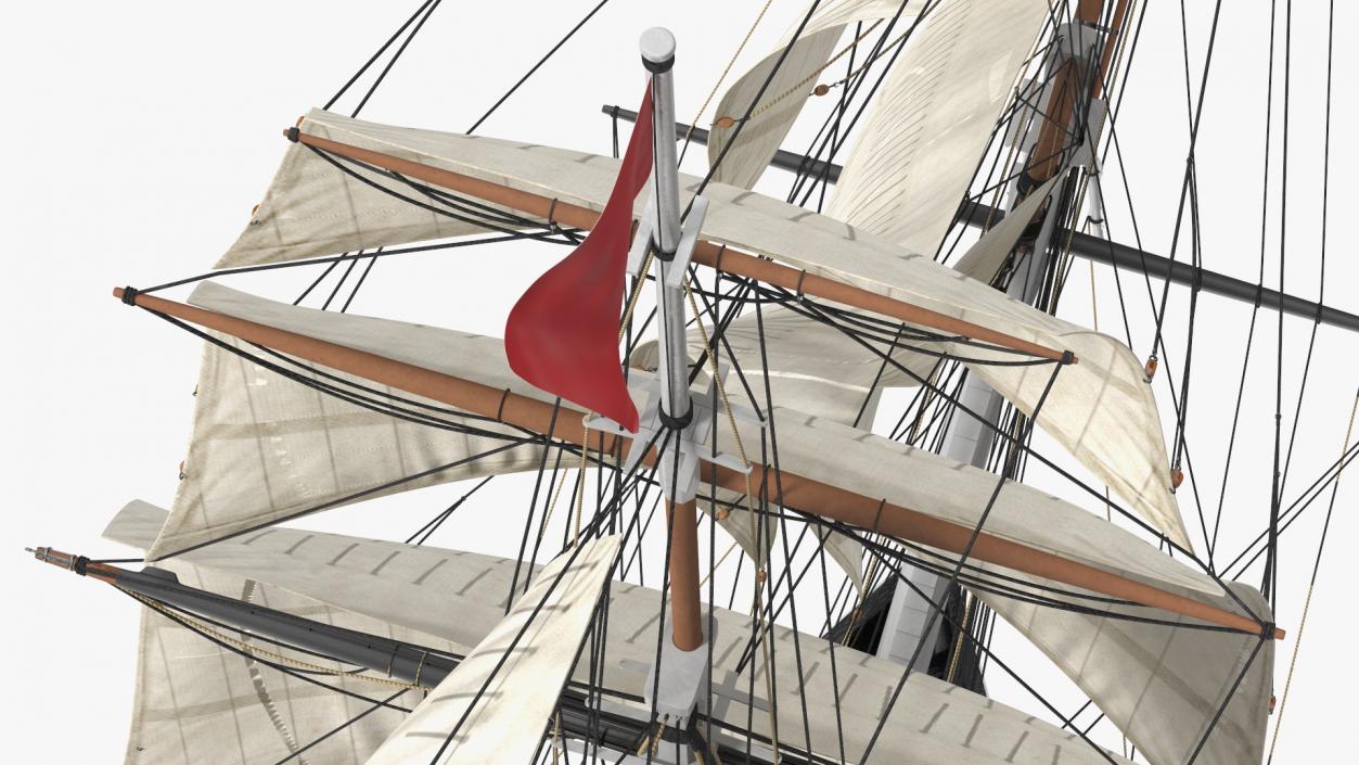 Three Masted Heavy Frigate Raised Sails 3D model