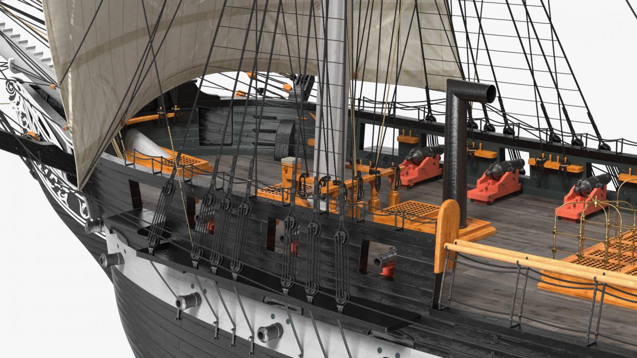 Three Masted Heavy Frigate Raised Sails 3D model