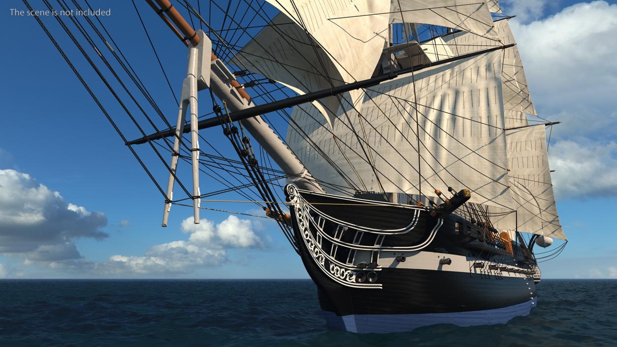 Three Masted Heavy Frigate Raised Sails 3D model