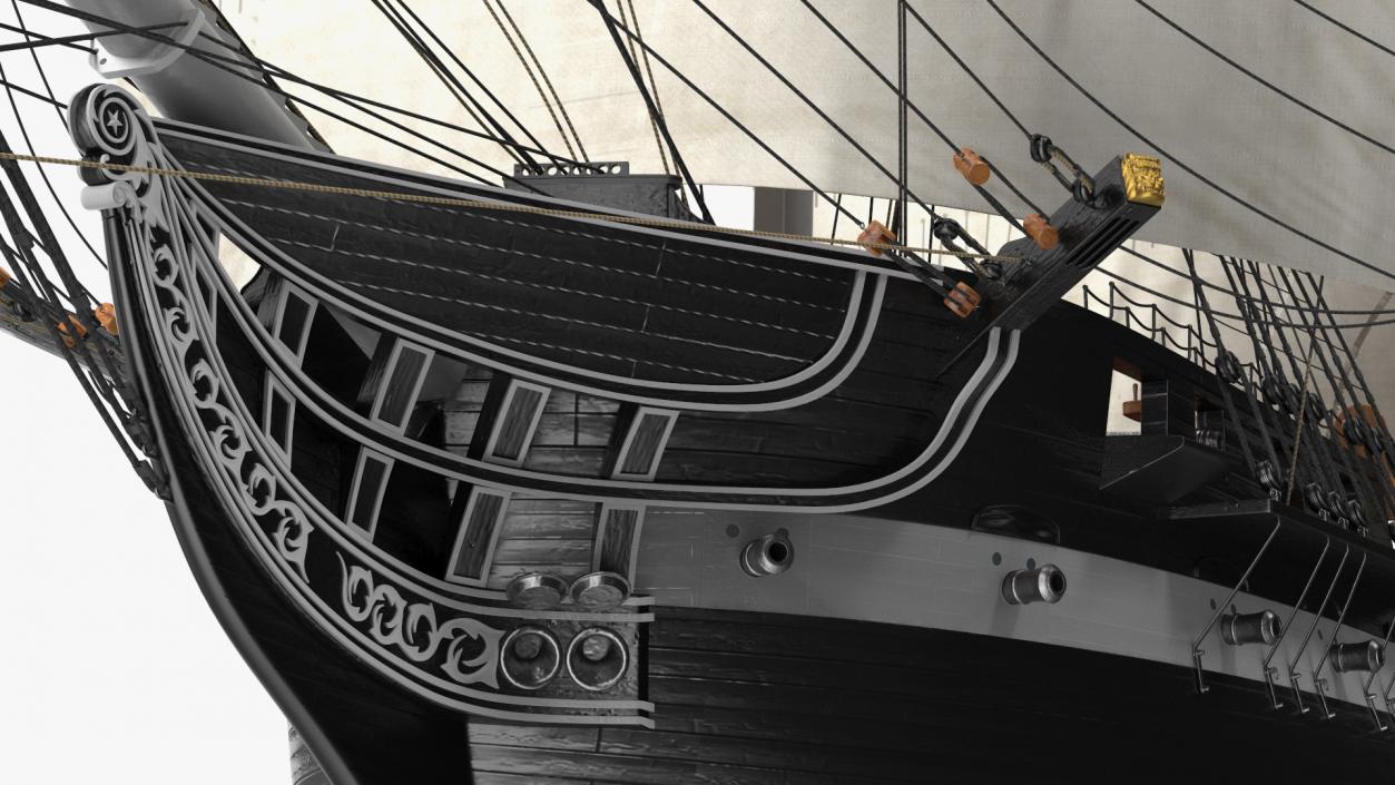 Three Masted Heavy Frigate Raised Sails 3D model