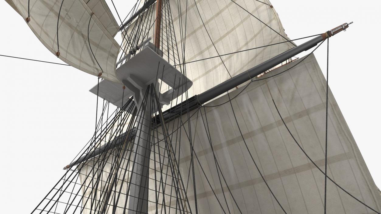 Three Masted Heavy Frigate Raised Sails 3D model