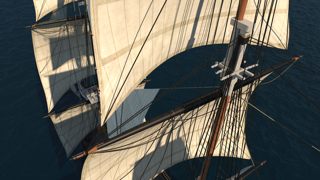 Three Masted Heavy Frigate Raised Sails 3D model