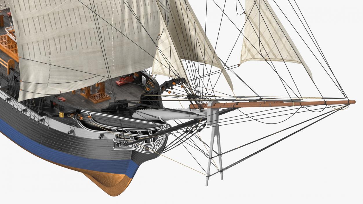 Three Masted Heavy Frigate Raised Sails 3D model