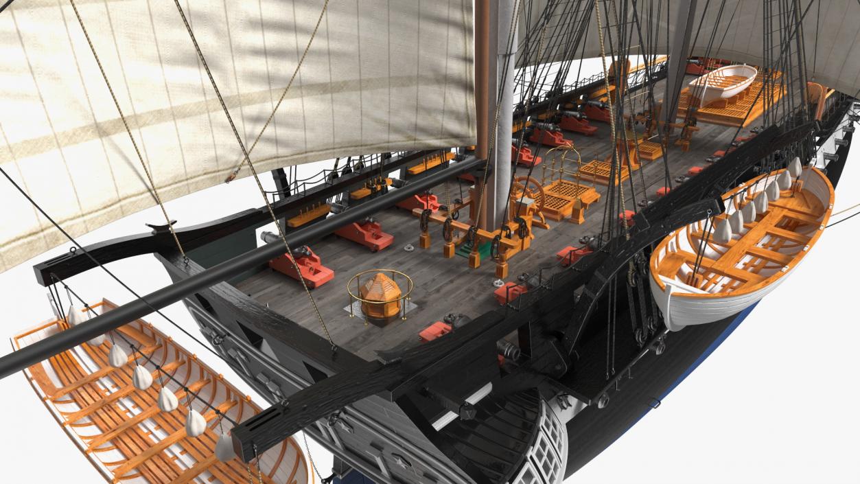 Three Masted Heavy Frigate Raised Sails 3D model