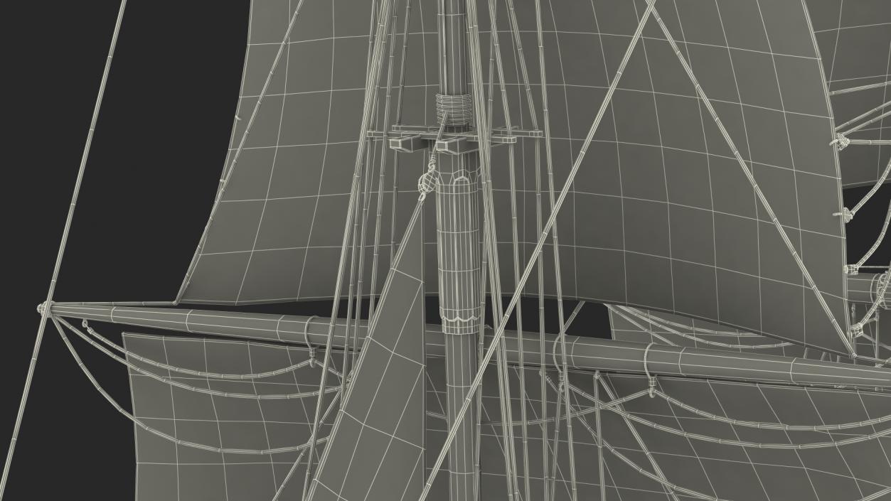 Three Masted Heavy Frigate Raised Sails 3D model