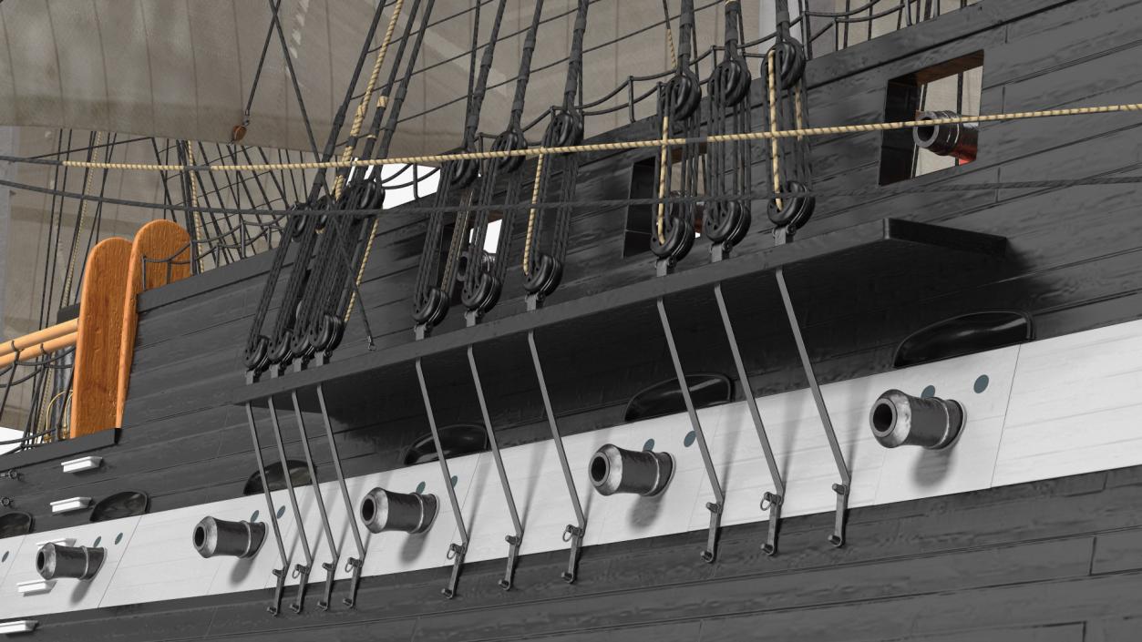 Three Masted Heavy Frigate Raised Sails 3D model