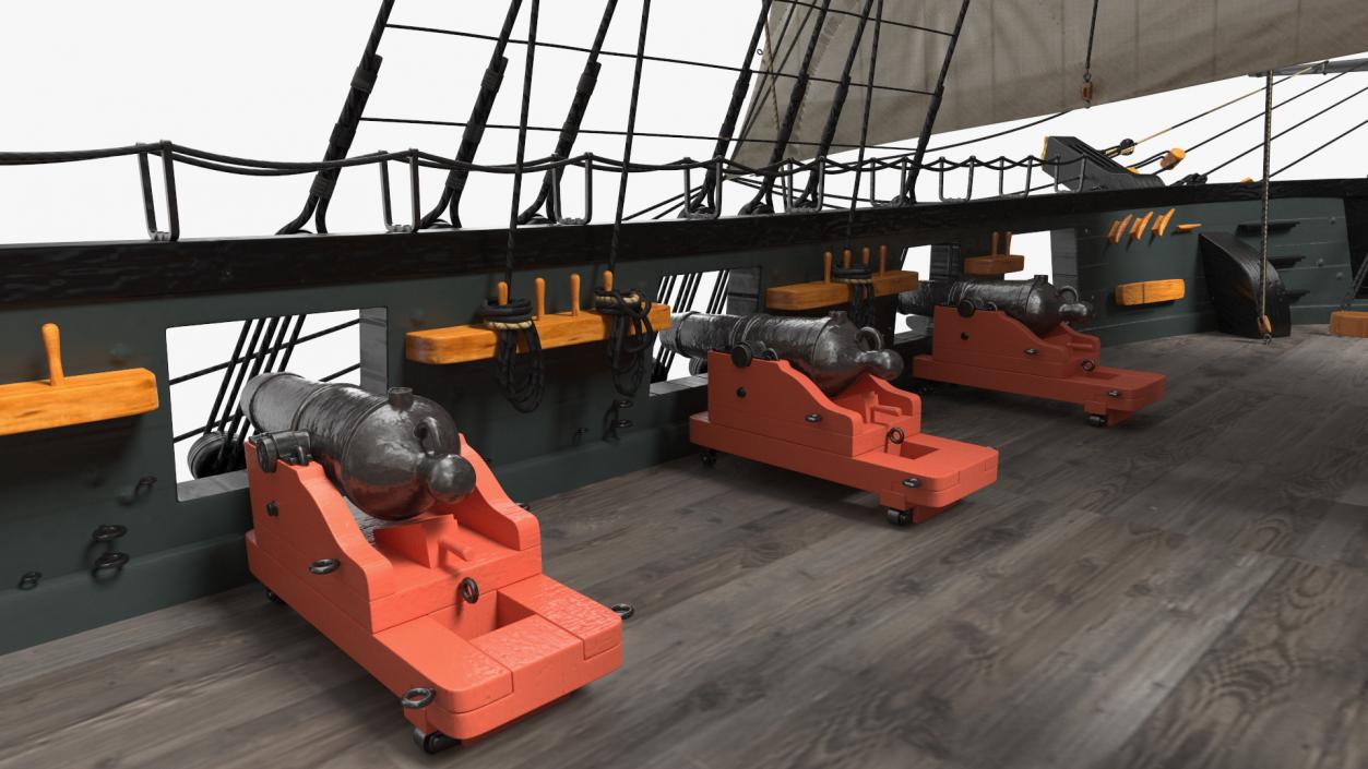 Three Masted Heavy Frigate Raised Sails 3D model