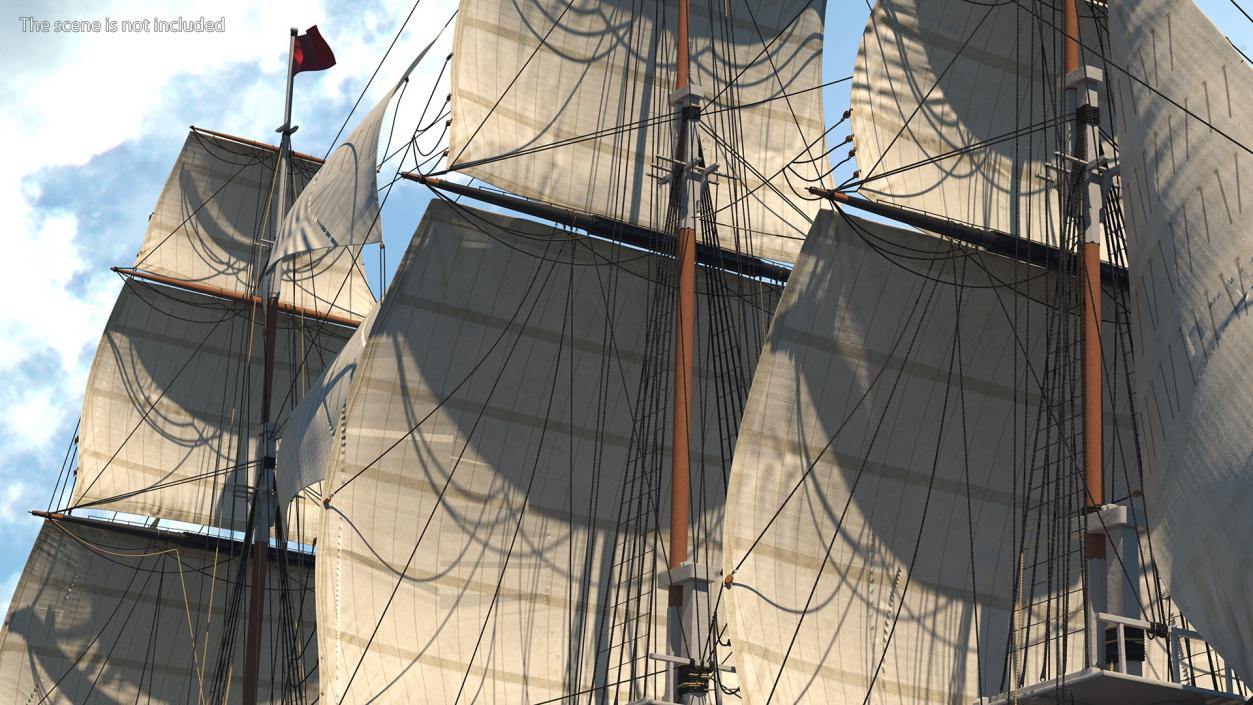 Three Masted Heavy Frigate Raised Sails 3D model