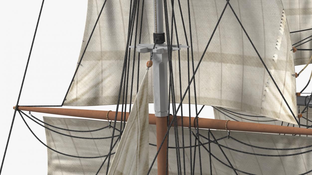 Three Masted Heavy Frigate Raised Sails 3D model