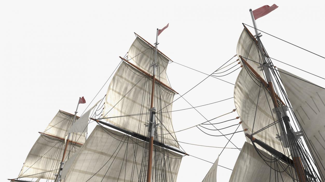 Three Masted Heavy Frigate Raised Sails 3D model