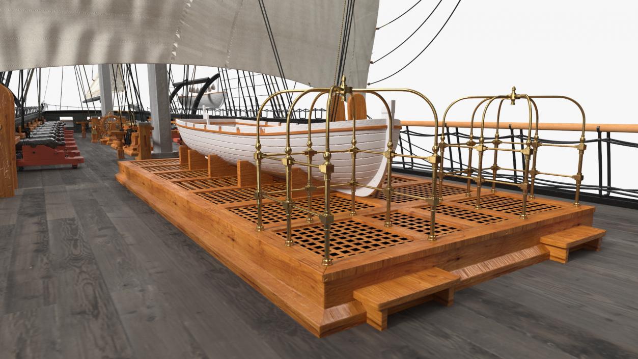 Three Masted Heavy Frigate Raised Sails 3D model