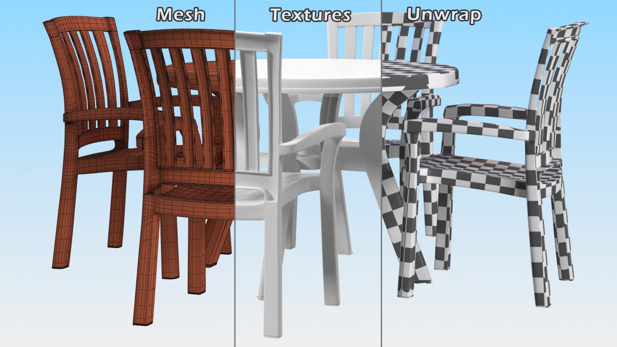 3D White Plastic Table With Chairs