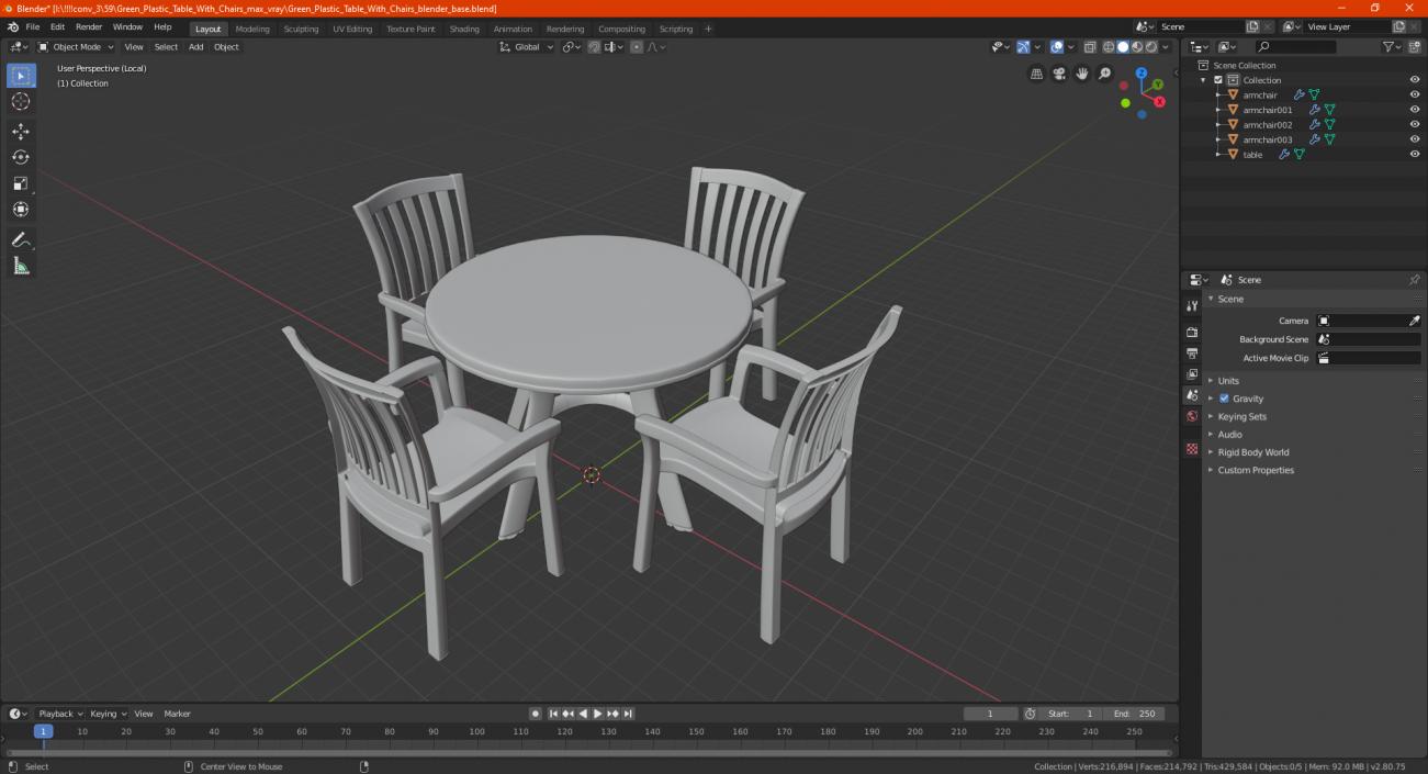 3D White Plastic Table With Chairs