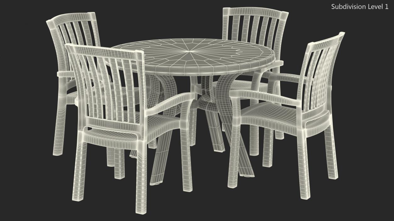 3D White Plastic Table With Chairs